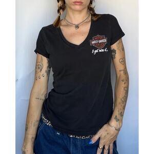 Womens Harley Davidson Cleveland Ohio V Neck Size 1X Black Short Sleeve Guitar‎